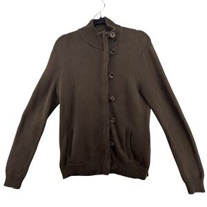 Lauren Ralph Lauren Brown 100% Cotton Button Cardigan Large Made in Hong Kong‎
